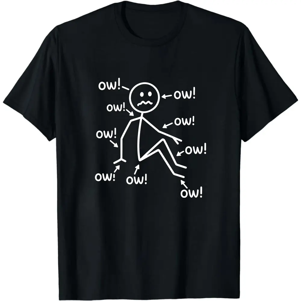 Chronic Pain Fibromyalgia Awareness Graphic Tee, All Over Ow Stick Figure Unisex Short Sleeve T-Shirt, Soft Crew Neck Casual Daily Top, Empathy Pain Sufferer Gift For Men Women, Minimal Funny Health Awareness Shirt