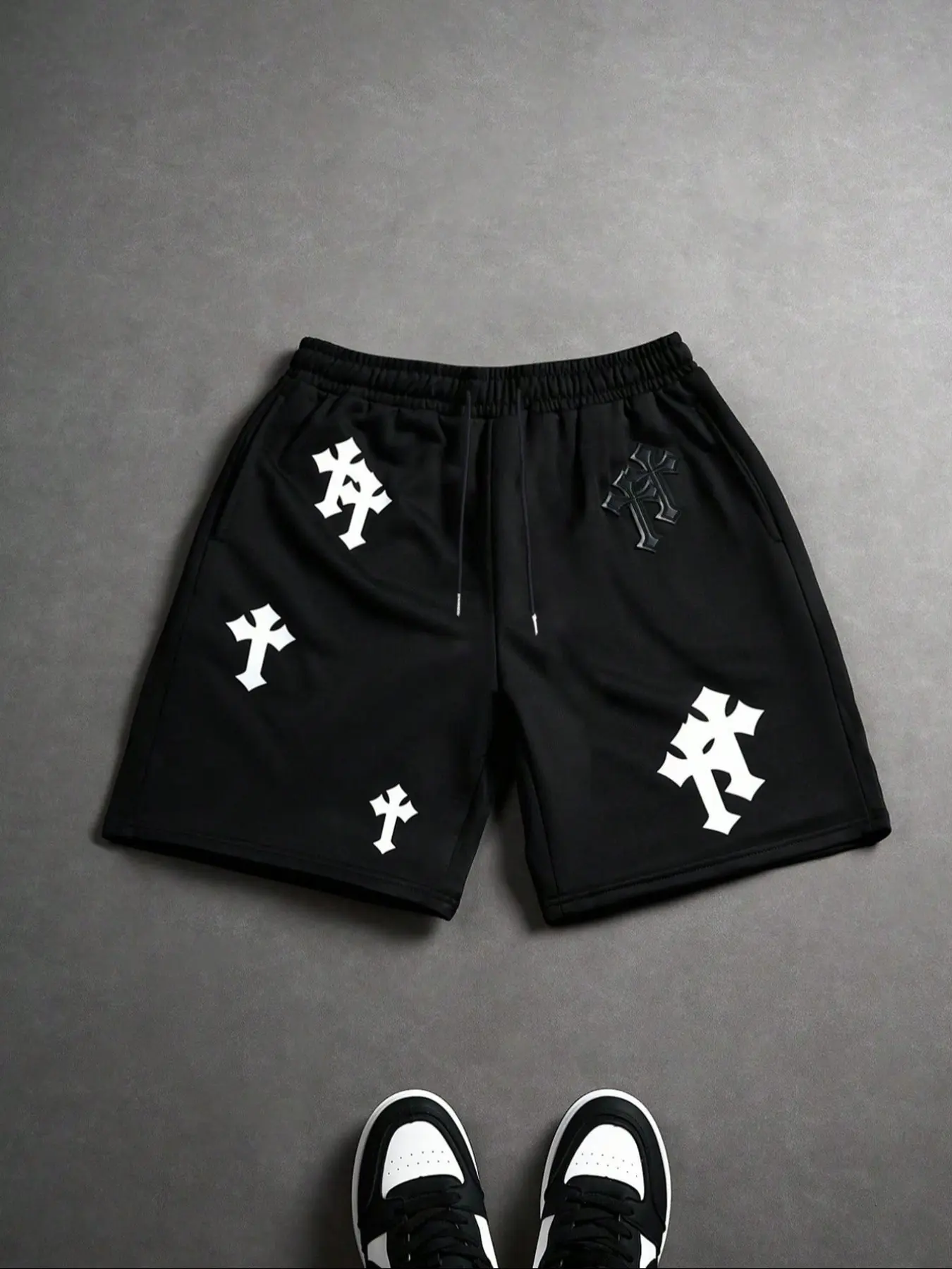 Men's Summer Loose-Fit Shorts, Graphic Print Cross Pattern, Breathable & Versatile Shorts for Sports and Daily Wear, Casual Comfy Shorts, Casual Fashionable Shorts