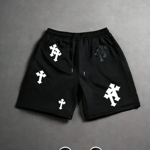 Men's Summer Loose-Fit Shorts, Graphic Print Cross Pattern, Breathable & Versatile Shorts for Sports and Daily Wear, Casual Comfy Shorts, Casual Fashionable Shorts
