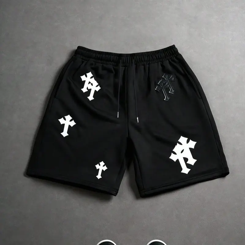 Men's Summer Loose-Fit Shorts, Graphic Print Cross Pattern, Breathable & Versatile Shorts for Sports and Daily Wear, Casual Comfy Shorts, Casual Fashionable Shorts