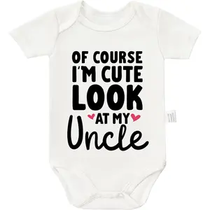 Of Course I'm Cute Look at My Uncle Bodysuits, Funny Clothes Boys Girls Newborn Cotton Romper Outfits 0-24 Months