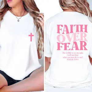 Faith Over Fear Graphic Tees - Vintage Trendy Urban Streetwear for Fashion Lovers - Stylish Casual Gym/Everyday Wear with Minimalist Bold Slogan & Soft Comfort For Women For Men [180G/230G 100% cotton, lightweight and breathable, soft and comfortable]