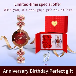 【 Special Gift for Women's Day 】 Four-Leaf Clover Watch and Jewelry Three-Piece Set: Engraved with Every moment of Good fortune. A set of jewelry featuring a heart-shaped gift box design, including rings, necklaces and earrings. Give her a surprise!
