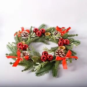 Christmas Wreath Candle Holder, 1 Count Pine Cone & Ball Decor Candle Holder, Decoration for Home Party Festival