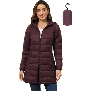Women's Plus Size Puffer Jacket Packable Lightweight Hooded Quilted Spring Fall Long Puffer Coat