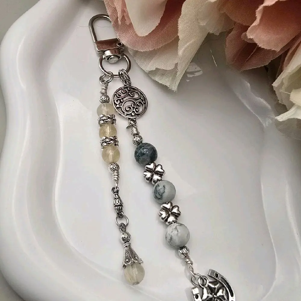 Lucky Shamrock Bag Charm | Tree Agate & Citrine