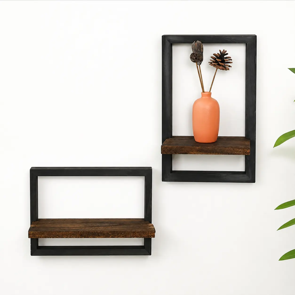 2-Piece Solid Wood Square Shelf Set, Wooden Wall-Mounted Organizing Storage Rack for Living Room Bedroom, Durable Multi-Functional Decorative Organizer