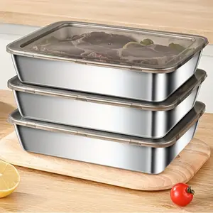 Stainless Steel Food Storage Container with Lid, Square Tray, Refrigerator Organizer, Picnic Box, Dumpling Plate, Freezer & Refrigerator Safe, Stackable Containers