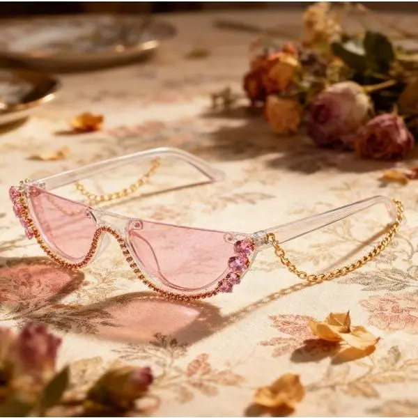 Fashion Cat's Eye Half-frame Sunglasses Women's Diamond-encrusted Glasses Street Sunglasses