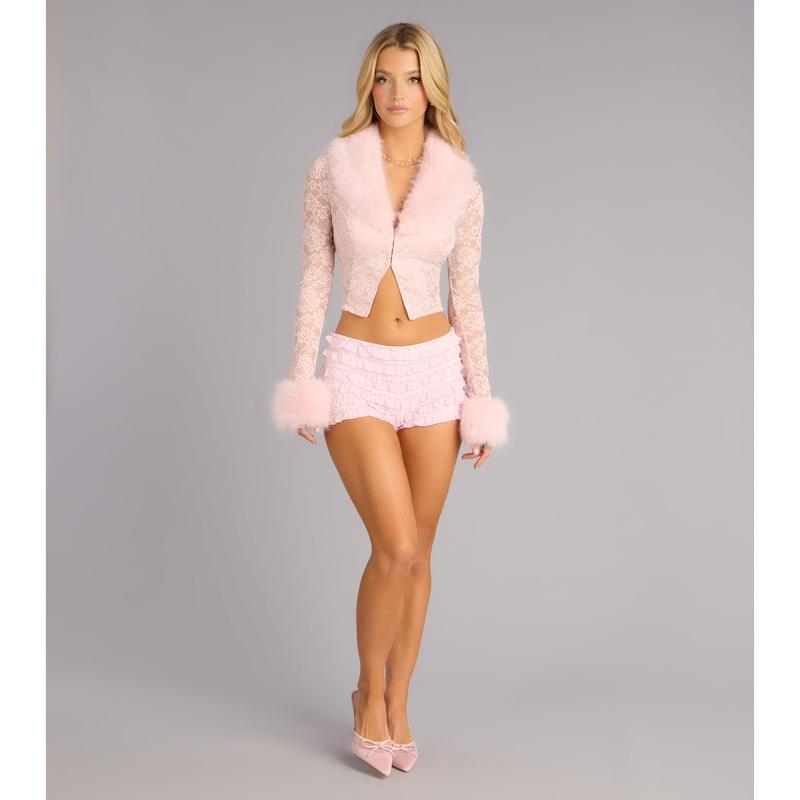 Sweet Drama Removable Faux Fur Lace Cardigan