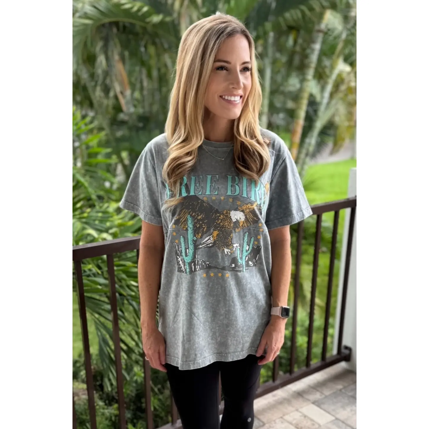 Cotton Oversized Free Bird Graphic Nursing Tee- Stonewash Gray 2.0