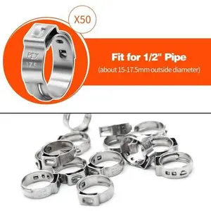 50 Piece/ pcs Xfitting 1/2" Stainless Steel Pex Cinch Clamps