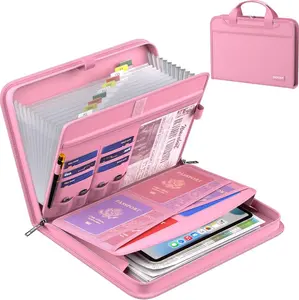 File Organizer,Fireproof Expanding File Folder with Multi Pockets,13 Pockets Document Organizer with Handle & Labels,Portable Home Travel Safe Storage Folder for Letter A4 Files,Pink