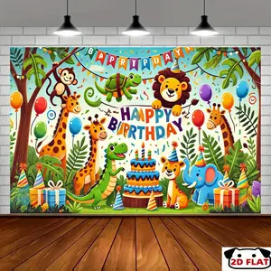 2D Flat Banner 1pc, Jungle Safari Animal Birthday Party Banner -  , Vibrant Colors Home & Garden Celebrations, Perfect Outdoor Events & Photo Booths, Birthday Party Decor, Birthday Banner, Indoor Celebration,