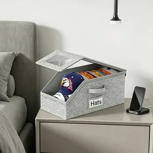 Cap Organizer for Closet, 2 Pack Hat Storage Box with Clear PVC Window, Cardboard Base and Stackable Space Saving Design, Holds 12 Hats Each for Baseball Caps, Fitted Hats, Trucker Hats, Visors and Beanies, Multipurpose Storage for Home and Dorm