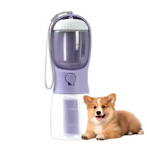 3-in-1 Portable Dog Water Bottle, Multifunctional Pet Water Cup with Food Storage & Poop Bag Dispenser, Leakproof Dog Travel Water Bowl for Walking, Hiking, Outdoor, for Small Medium Dogs & Puppies