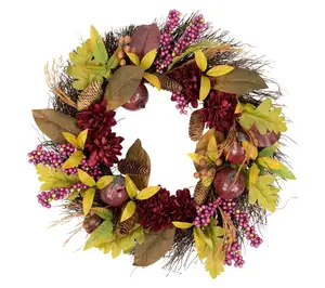Northlight Mums & Pomegranates Harvest Twig Wreath 24"