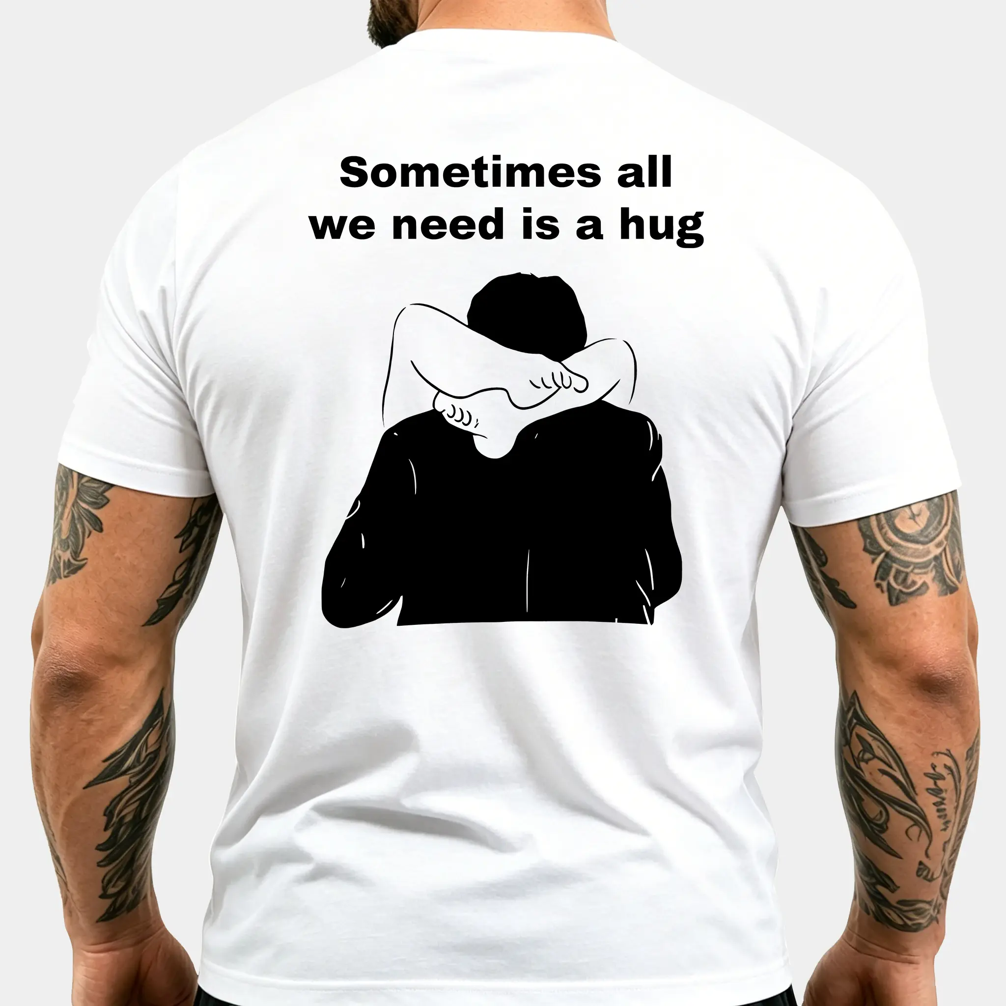 Graphic T-shirt for Men, Funny Short Sleeve Crew Neck Top with 'Sometimes All We Need Is a Hug' Back Print, Funny Back T-Shirt, Men's, Xxxxl