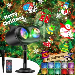 3-in-1 Christmas Projector Lights Outdoor, Brighter 80 HD Patterns Christmas Decor, 8-Pattern Ocean Wave Snowflake Starry Lights Show Christmas Projector Waterproof with Timer for House Party