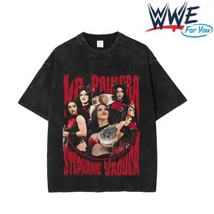 WFU - Stephanie Vaquer Washed Black T-Shirt WWE La Primera Womens Wrestling Graphic Tee Vintage Acid Wash Oversized Unisex Streetwear 100% Cotton Crewneck Size S-5XL fan