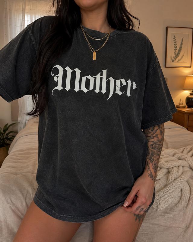 Women's Cotton Crew Neck Short-Sleeve Loose-Fit Gothic Old English Letter Print T-Shirt - Street Wear Edgy Casual Top, Alternative Grunge Style Gift for Mothers