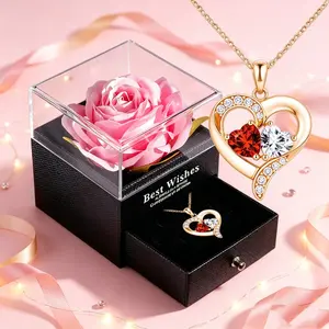 Mother's Day Rose Gift Box with Elegant Necklace, exquisite jewelry gift, love heart necklace, Birthday Present, Perfect for Mom, Wife, Partner, Friend, Party Gift