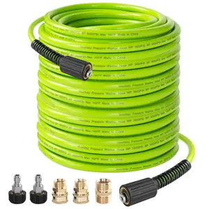 Hourleey Pressure Washer Hose 30/50/100 FT, 3600 PSI Flexible Kink Resistant Power Washer Hose Replacement, 1/4" Quick Connect Pressure Hose Extension, Green