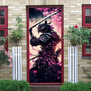2pcs Dark Samurai Sakura Wall Stickers Stereo Decorative Stickers for Living Room Bedroom Wall Removable Waterproof PVC Material Samurai Sword Armor Pattern Japanese Style Home Decor Collage Self-Adhesi