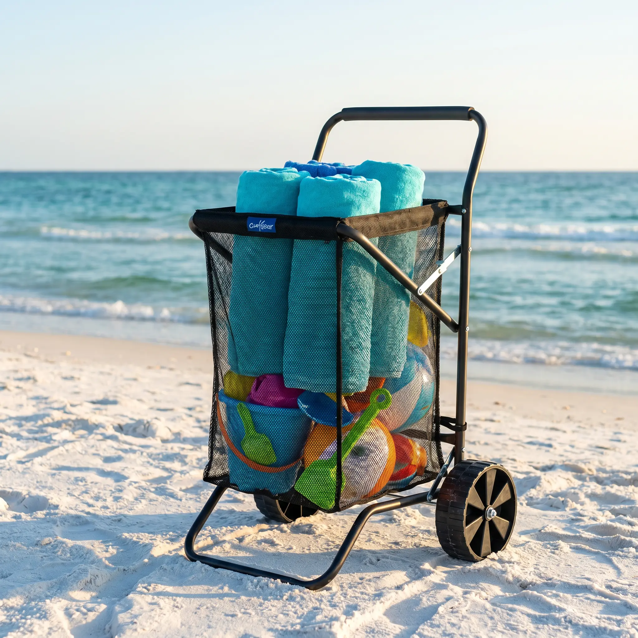 SurfGear Foldable Beach Wagon Cart with Wide Wheels, Heavy Duty Large Capacity Beach Cart for Sand, Cooler, Chairs, Umbrella, Camping Gear All Terrain Garden