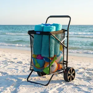 SurfGear Foldable Beach Wagon Cart with Wide Wheels, Heavy Duty Large Capacity Beach Cart for Sand, Cooler, Chairs, Umbrella, Camping Gear All Terrain Garden