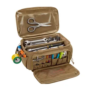 14-Inch Canvas Heavy Duty Tool Bag, Heavy Duty Hand Tool Storage Organizer with Reinforced Bottom, Multi-Purpose Work Tote for Men Repairman Carpenter Handyman, Brown