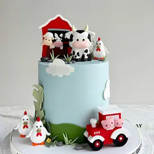 22-Piece Farm Animal Birthday Cake Decorations Set, Cake Decorating Supplies, Cute Party Supplies for Kids Birthdays, Includes Cow Chicken Barn Tractor Grass Clouds
