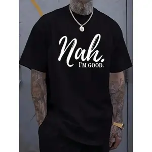 Men Funny Text Graphic T Shirt Round Neck Short Sleeve Lightweight Everyday Wear