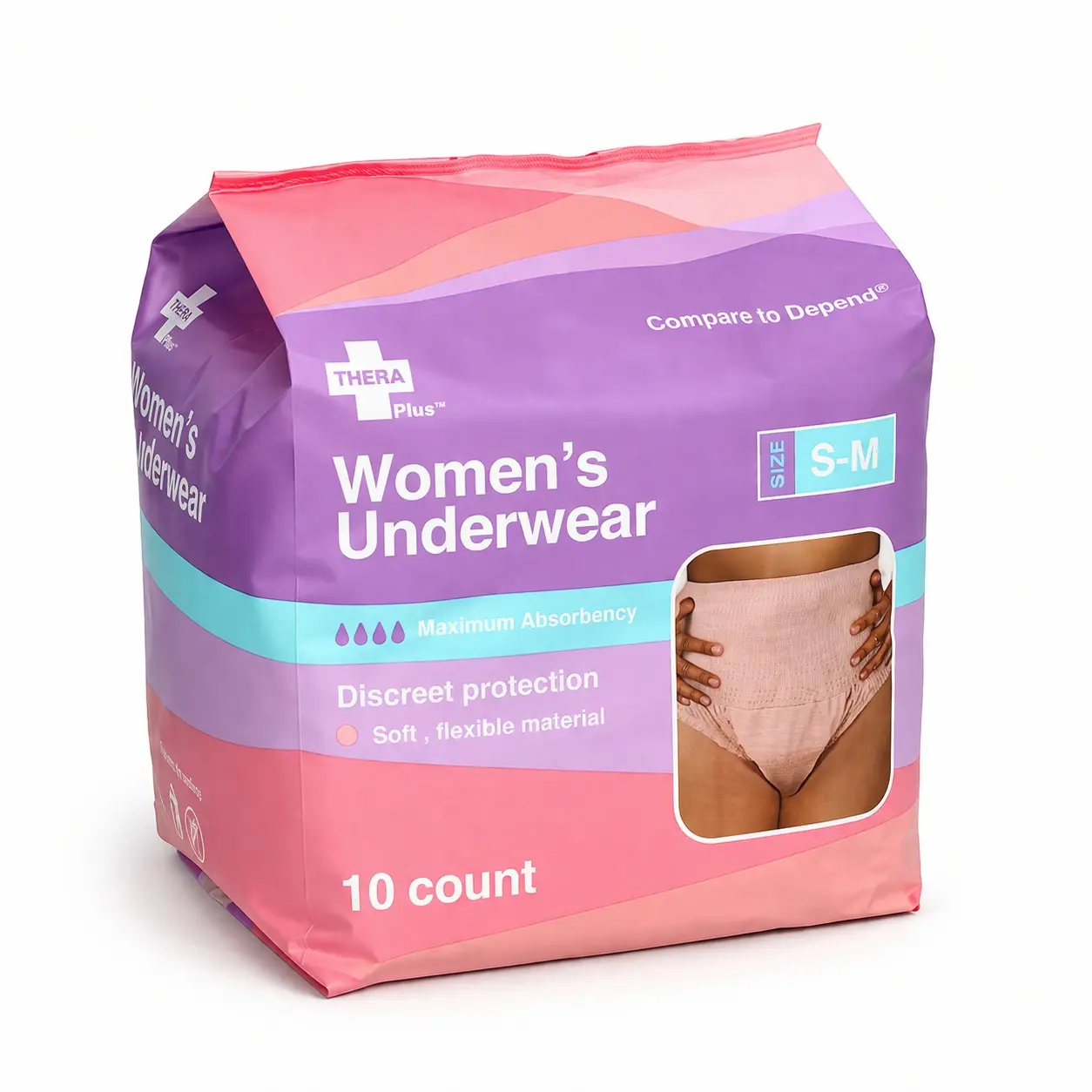 Thera Plus Women’s Disposable Underwear, 10-ct Pack – Incontinence Protection, Comfortable Fit
