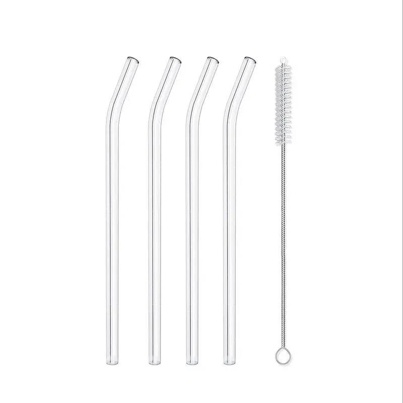 Clear Glass Straw with Cleaning Brush Set, Reusable Easy Clean Drinking Straw, Drinking Utensils for Home Party Gathering, Glass Straw Drinkware