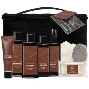 Sandalwood Gift Baskets for Men - 8PC Bath and Body Care Bundles with Shower Gel, Bubble Bath, Body Lotion, Body Mist & More