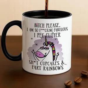[BNB Halloween Gift 2025] Funny Unicorn 11oz Ceramic Mug – Rainbow Design Coffee Cup with Hilarious Quote, Quirky Gift for Friends, Coworkers, Birthday or Office Humor