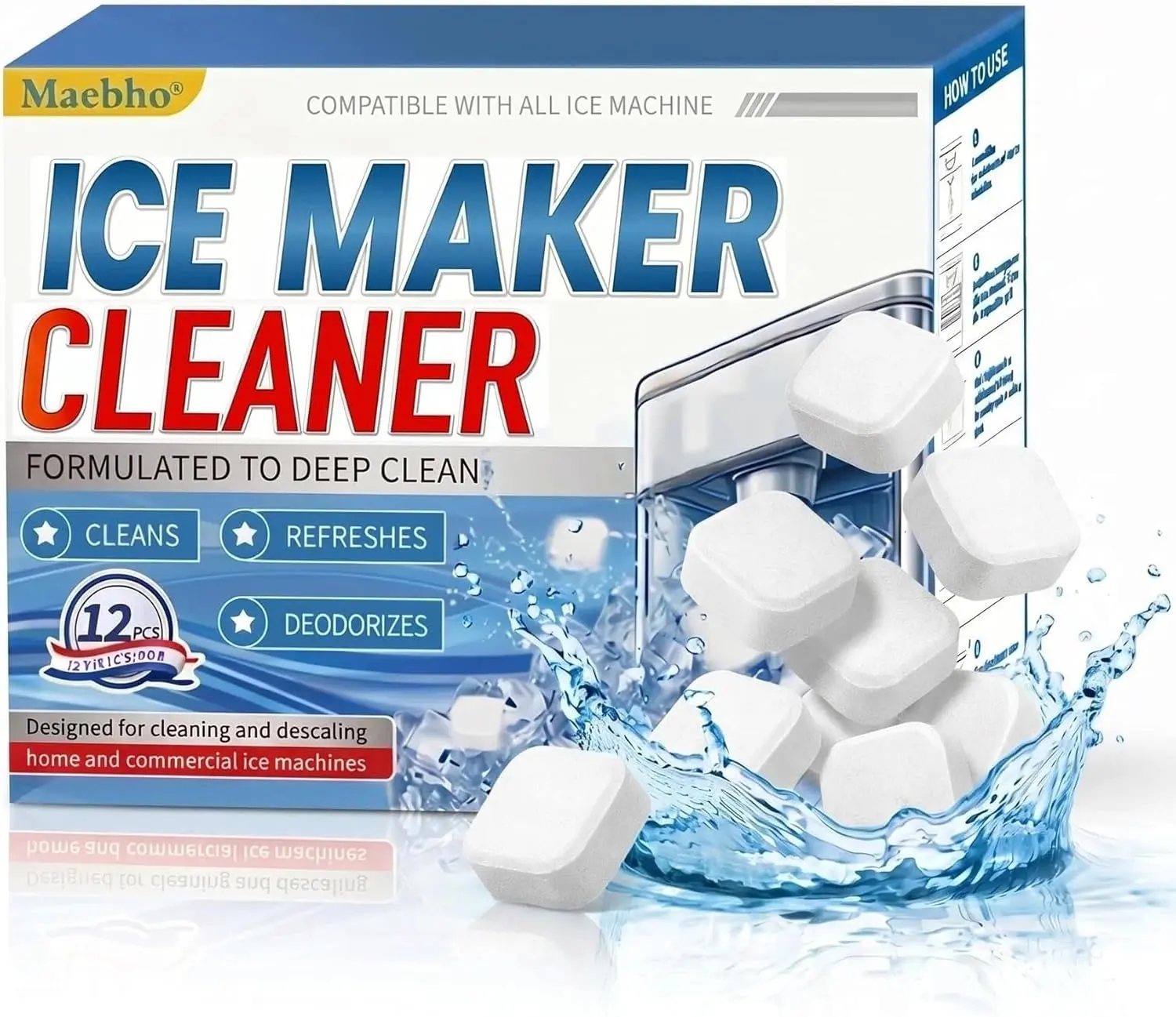 Ice Maker Cleaner Tablets, 12-Pack 15g Each - Natural Plant-Based Citric Acid Cleaning Solution, Deep Cleaning Supplies for Home & Kitchen Ice Machines, Home Ice Machines, Ice Machine Kitchen Cleaners