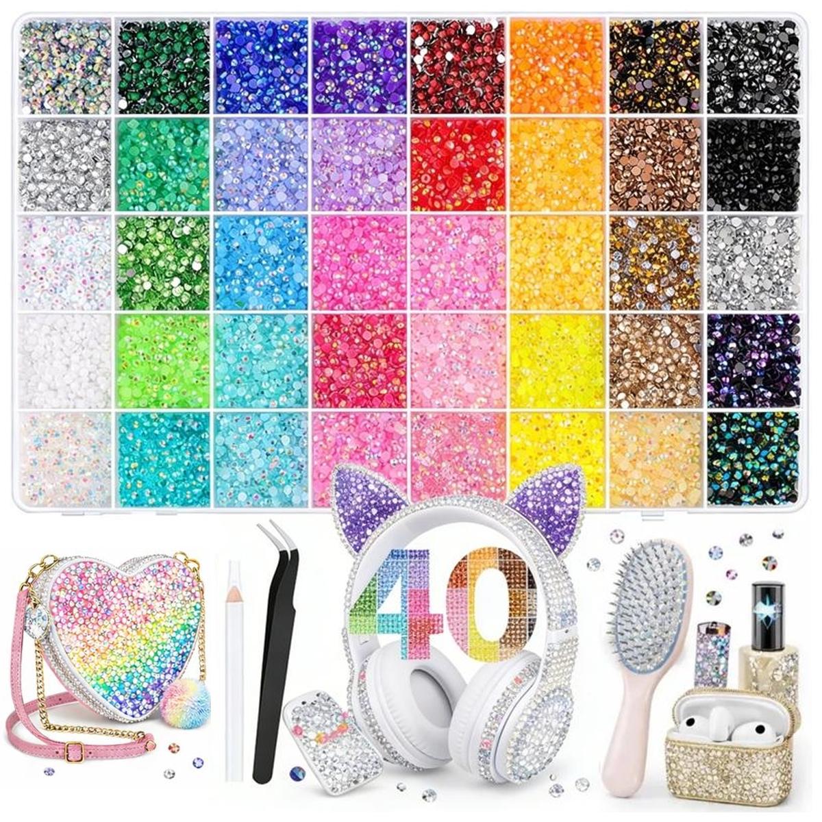 40 Color 40000Pcs Colorful DIY Resin Rhinestone Kit for Bedazzling, Resin Jelly Rhinestones for Bedazzling,Multicolor Flatback Gems for Diamond Art for Bedazzled Nail Art