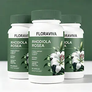 Floraviva Rhodiola Rosea Herbal Capsules - Daily Stress Relief & Focus Enhancement - Sustained Natural Energy Boost - Optimize Brain Health & Memory Retention - 60 Vegetarian Capsules Daily Nutritional Healthcare Supplement