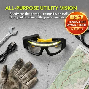 Rechargeable LED Headlamp Glasses (Yellow), Motion Sensor + Touch Control, 5 Light Modes, USB-C Charging, Hands-Free Lighted Glasses for Running, Camping, Fishing, Cycling & Hiking