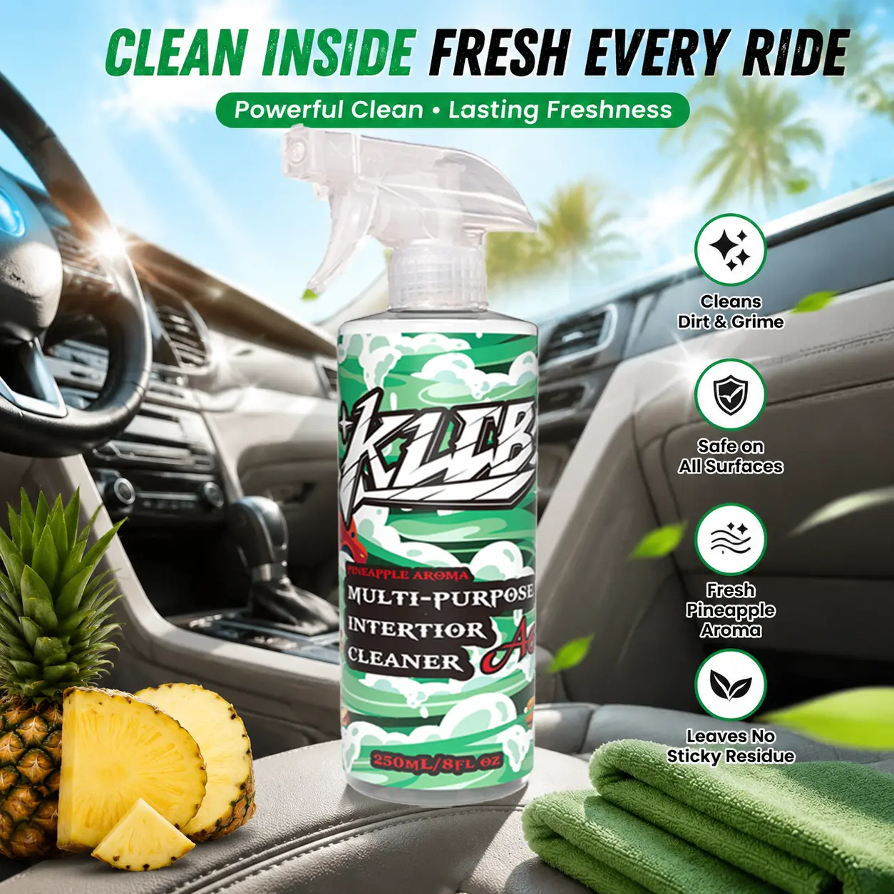 Car Interior Cleaner Kit – Powerful Cleaning Formula with Sponge & Towel Removes Dirt, Grime & Everyday Mess, Refreshes Leather, Plastic, Vinyl & Fabric Interiors, Leaves Dashboard & Seats Looking Clean and Fresh for Professional Auto Detailing Care