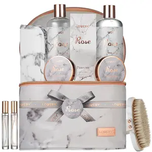 Gifts for Mom, Daughter Self Care Gifts for Women, Luxe 16Pc Rose Bath and Body Home Spa Set, Relaxation Bath Gift Basket for Birthday Pampering with Perfumes, Acne Kit, Lotions & More LOVERY