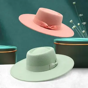 Round Ribbon Boater Brim Stiff Fedora