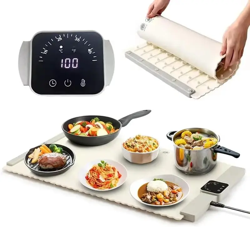 Food Warming Mat, Electric Warming Tray with 5 Temp-Settings to Keep Food Warm at Party,Buffets and Home, Foldable Heating Pad for Food – Easy Storage, Silicone Food Warming Pad, Easy to Clean (white)
