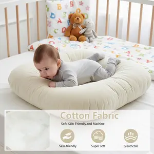 Baby Nursing Pillow for Breastfeeding Cotton Donut Pillow, Soft Skin-Friendly Breathable Infant Support Pillow, Machine-Washable Newborn Tummy Time Pillow for Crib & Bed Use Anti-Reflux