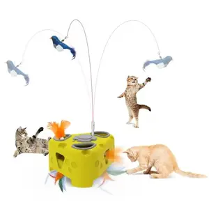 Interactive Cat Toy for Indoor Cats, Enrichment Stimulation Kitten Toys,Flying Bird,6 Holes Mole,Rotating Feather, USB Rechargeable Electronic Interactive Feather Toy for Bored Adult & Kitten Cats