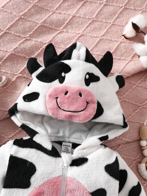 Persoplay Kids Baby Girls Cow Design Hooded Fuzzy Costume Jumpsuit - Soft and Fuzzy Material, Ideal for Outdoor Activities