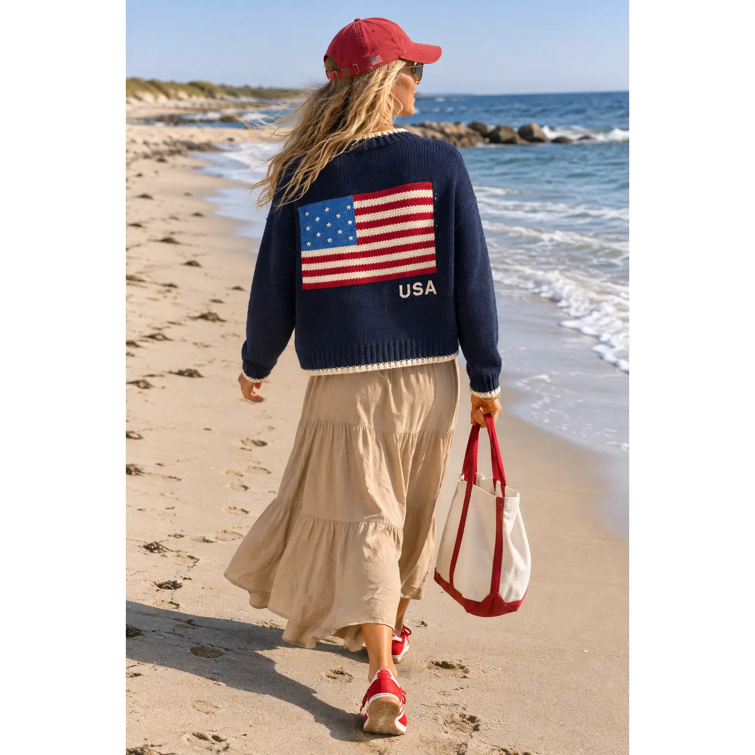 Flag Crop Varsity Cardigan