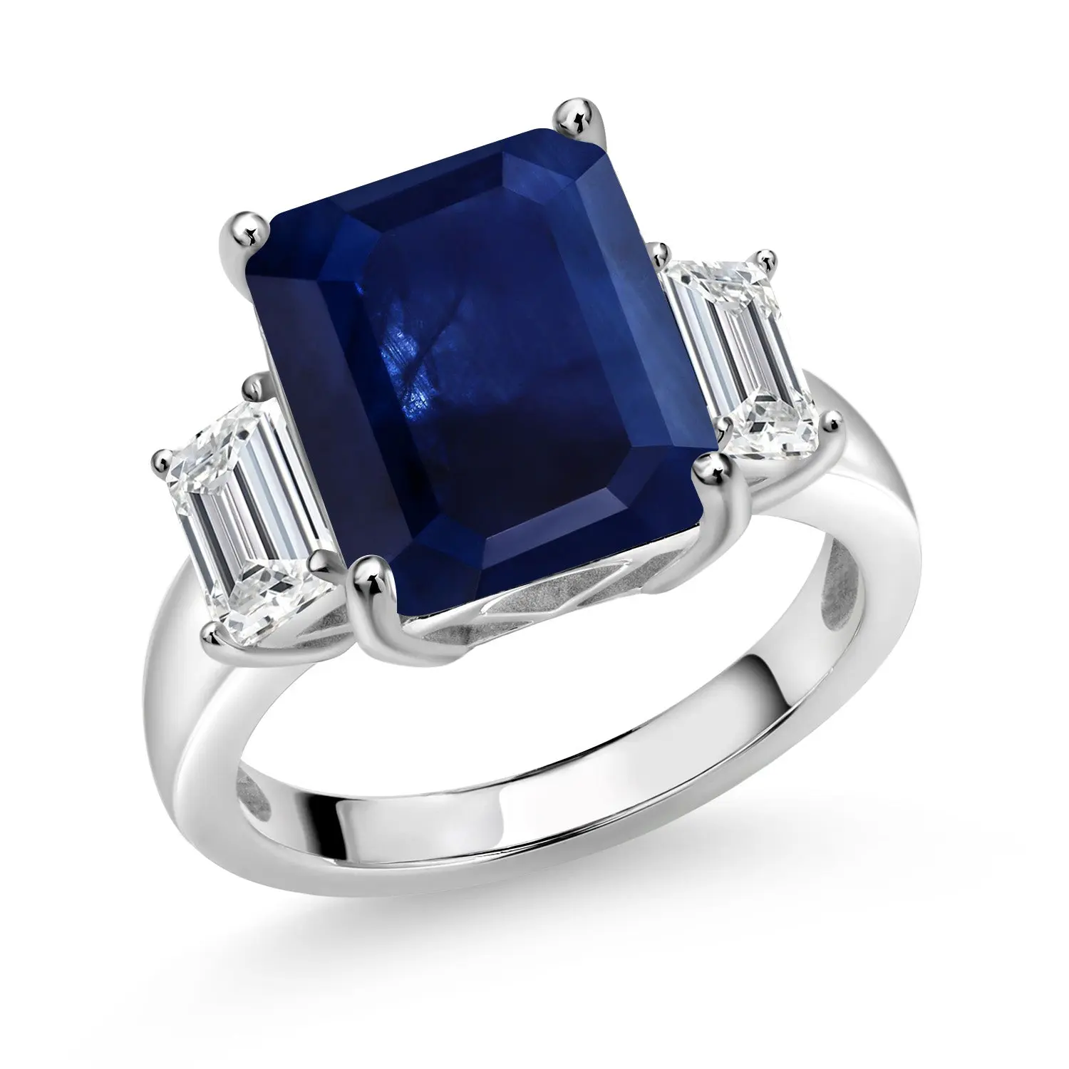 925 Sterling Silver Blue Sapphire and Lab Grown Diamond Engagement Ring For Women | 6.72 Cttw | Octagon 12X10MM | Gemstone September Birthstone